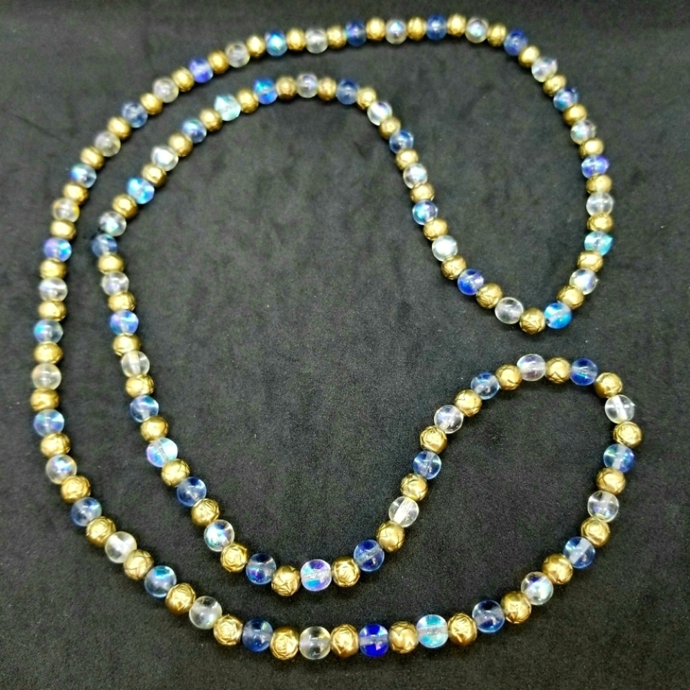 Aurora borealis blue & rose bead necklace